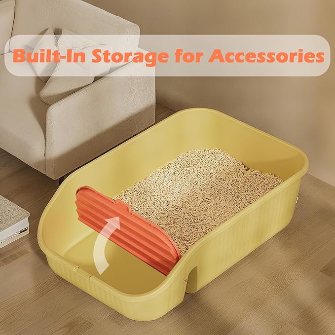 Extra Large Cat Litter Box with High Sides,Anti-Splashing Cat Litter Pan,Jumbo XL Kitty Litter Box with Anti-Leakage Top Low Entry for Indoor Big Cats,Multi-Cats & Senior Cats (White)