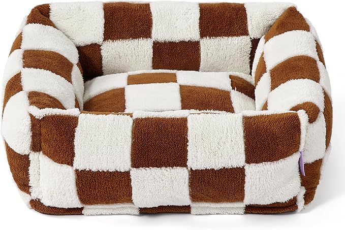 Lesure Cute Dog Bed for Small Dogs & Cats- Washable Puppy Beds,Cozy Rectangle Orthopedic Pet Sofa with Jacquard Shaggy Plush & Anti Slip Bottom,20x19x6inches