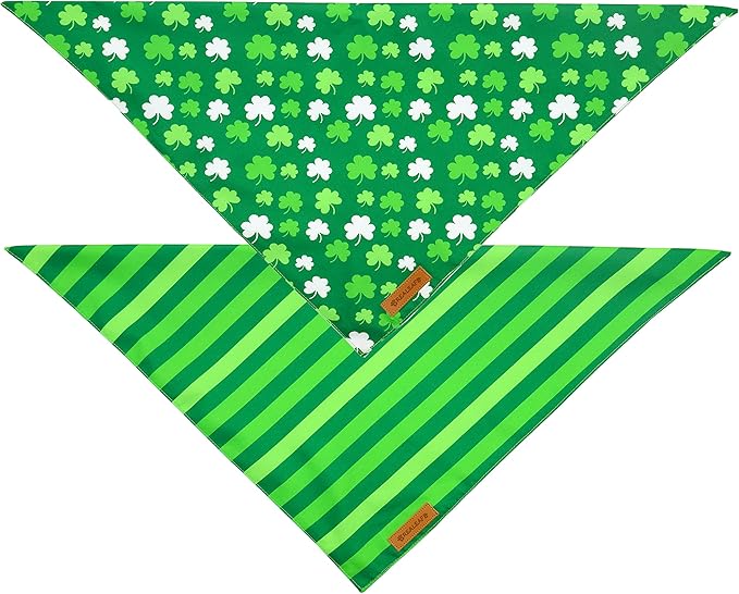 Realeaf St. Patrick's Day Dog Bandanas 2 Pack, Triangle Reversible Pet Scarf for Boys and Girls, Premium Durable Fabric, Holiday Bandana for Medium and Large Dogs (Large)