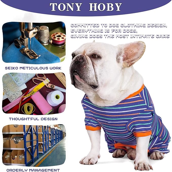 TONY HOBY Dog Pajamas, Male Dog Warm Pajamas with Thermal, Dogs Jumpsuit Shirt for Small Medium Dogs (Navy Blue, Boy, S)