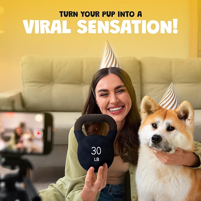 Kettlebell Parody Dog Toy – Funny Squeaky Dog Toys for Interactive Play and Training – Durable, Easy to Clean, Birthday Gifts for Small, Medium and Large Dogs