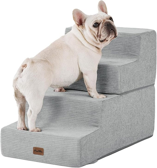 Made4Pets Dog Steps for Bed, Extra Wide Dog Stairs for High Bed Couch Sofa, 35D Foam Pet Steps for Small Dogs and Cats(Up to 40lbs), Non-Slip Bottom Pet Stairs, Light Grey, 4 Steps