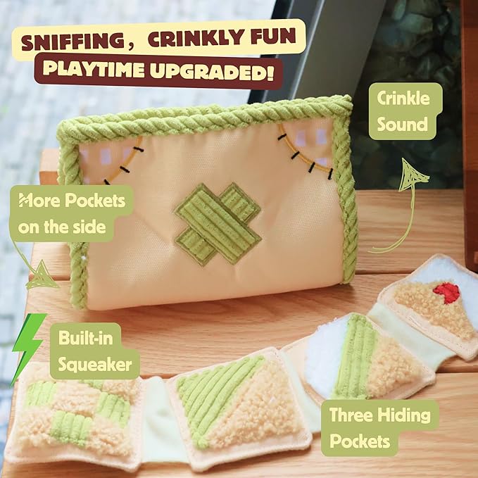 Interactive Dog Toys, Snuffle Puzzle Toys for Small Medium Large Dogs – Durable Hide & Seek Treat Dispenser with Squeaky & Crinkle Sounds, 2-in-1Chew Toy, Dog Birthday for Gifts (Tissue Box)