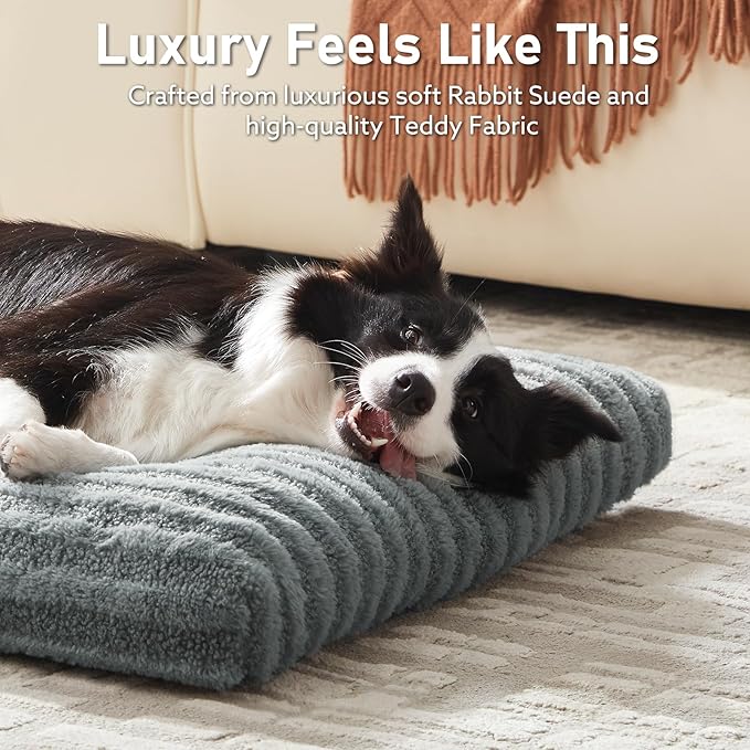 FURTIME Washable Small Dog Bed, Deluxe Dog Crate Beds Comfy Fluffy Kennel Pad Anti-Slip Pet Sleeping Mat for Puppy/Cat, Machine Washable Dogs Pillow, 23"x18"x3", Gray