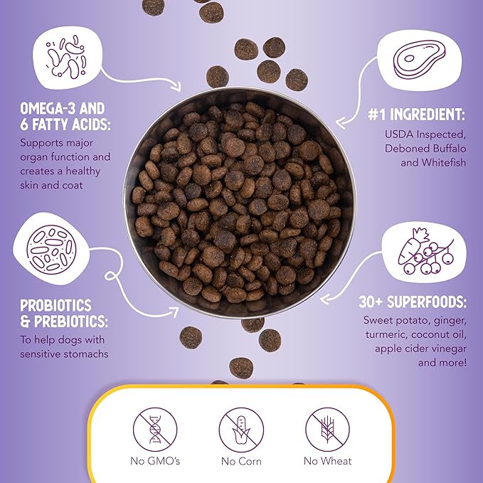 Health Extension Grain Free Buffalo & Whitefish Dry Dog Food (4 lb / 1.81 kg) - Whole Foods Ingredients Formula with Omega 3 & Antioxidants for All Life Stages Dogs