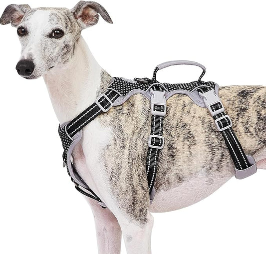 Huntboo Escape Proof Harness, No Slip Dog Harness Escape Proof, Fully Reflective Harness with Handle, Breathable, Durable, Adjustable Vest for Medium Dogs Walking and Training Gear (Black, M)