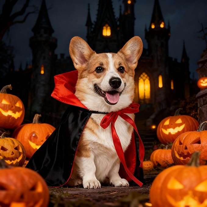 Halloween Dog Cat Vampire Cloak Costume Stand-Collar Design, Pet Cape Cosplay Apparel Holiday Party Dress Up Decoration, Halloween Costumes Cape Pet