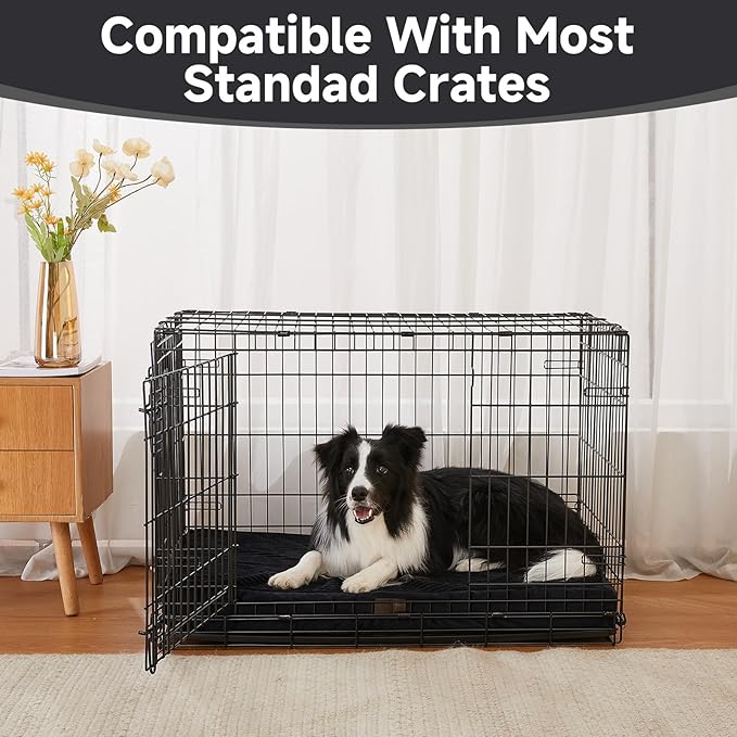 OhGeni Orthopedic Waterproof & Machine Washable Dog Bed for Medium Large Pets, Suitable for Crates, 25D Egg Crate Foam, Non-Slip Bottom & Removable Cover, 35 Inches(Black)