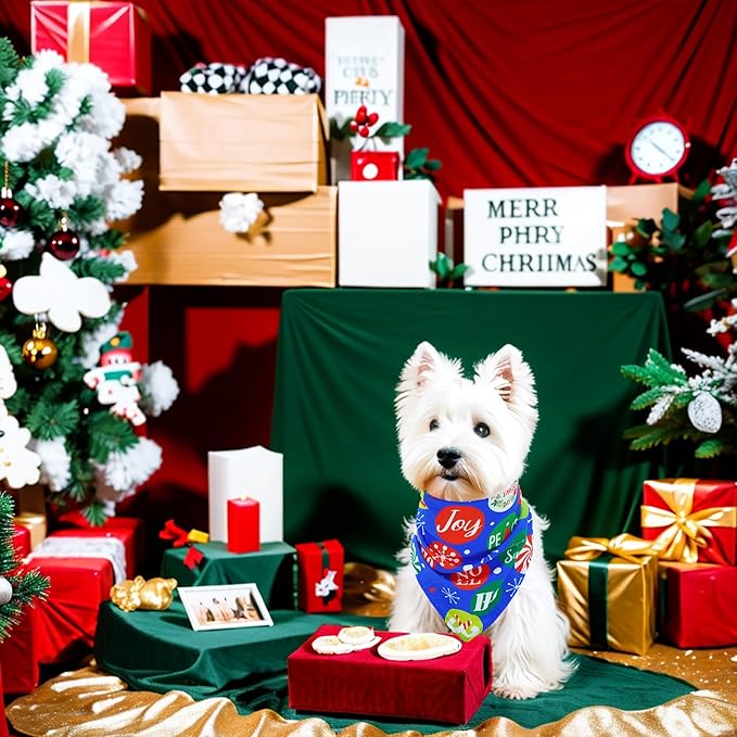 Christmas Dog Bandanas for Small Dogs Breed 7 Pcs Stitching Edge Christmas Dog Bandanas Adjustable Scarves Puppy Grooming S