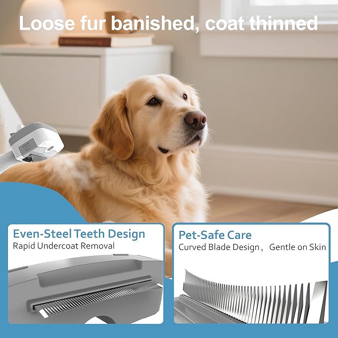 3 in 1 Pet Steam Brush for Dogs & Cats – Self Cleaning,Hair Removal Comb Steam for Thinning & Grooming for Long & Short Haired Pets, Includes Pet Essence