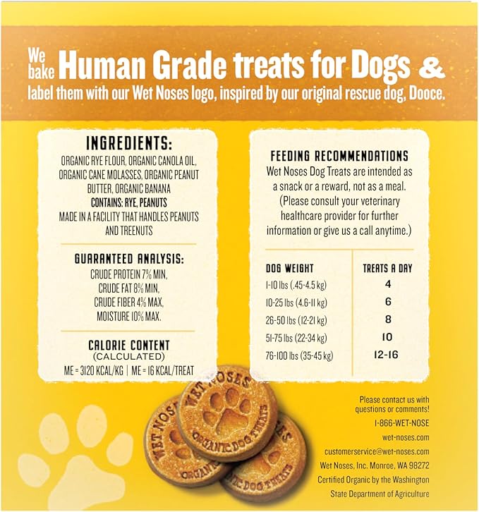 Organic Crunchy Dog Treats – for All Pet Sizes, Breeds – Senior Dog Snack – 100% Human-Grade – Delicious Chews for Dogs – Grain-Free Peanut Butter & Banana, 5 Lb. Package may vary.