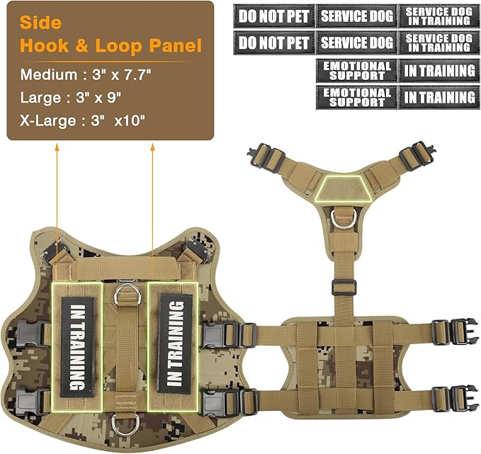 WINSEE Service Dog Vest Harness for Medium Dog, Tactical Working MOLLE Vest with 10 Pet Patches, No Pull Heavy Duty Harness for Training Walking