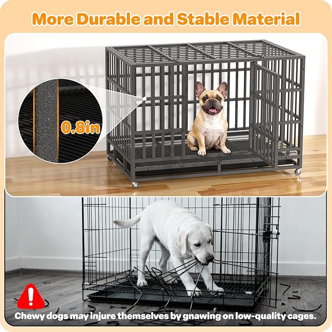 Heavy Duty Indestructible Dog Crate 38 Inch with Removable Tray, Sizes & Colors Optional, Escape Proof Double Door High Anxiety Cage Indoor, Kennel with Wheels for Large Dogs, XL XXL XXL
