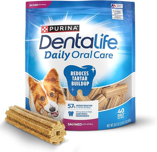 DentaLife Daily Oral Care Dog Treats for Small and Medium Dogs, Chewy Dental Treat to Freshen Breath and Fight Tartar, Chicken Flavor, 28.5 oz., 40 Chews - 40 ct. Pouch