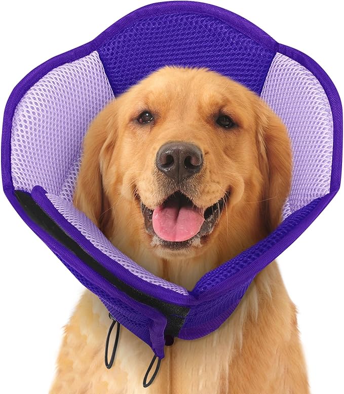 SUNFURA Dog Cone - Soft Cone for Dogs to Stop Licking, Pet E-Collar Alternative After Surgery, Adjustable Pet Recovery Collar for Wound Healing, Purple Large