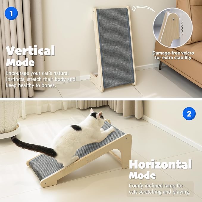 PETKARAY L Shape Cat Scratcher, Sisal Kitty Scratching Ramp, Vertical Scratch Pad for Indoor Cats, 25.5" Furniture Protector with Catnip, Grey