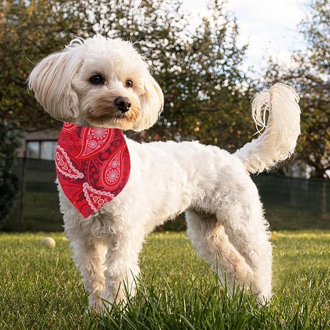 7 PCS Paisley Dog Bandanas for Small Dogs Stitching Edge Dog Bandanas for Print One Side Puppy Doggy Scarves Party Grooming S