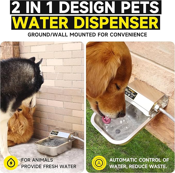 Automatic Water Dispenser for Dogs, 101oz Outdoor Dog Water Bowl, 304 Stainless Steel Water Feeder for Small to Large Pets, Large Livestock Waterer, Anti-Tipping, Water Auto-Fill, Easy to Clean