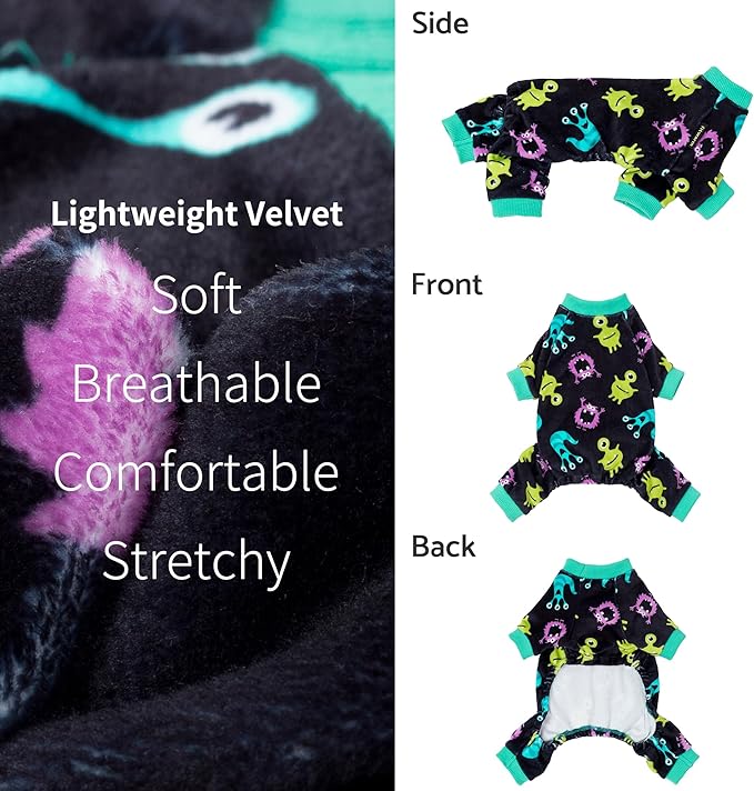 Fitwarm Cute Monster Halloween Dog Pajamas, Funny Costumes for Small Dogs Boy Girl, Festive Pet Clothes, Green, Purple, Black, Large