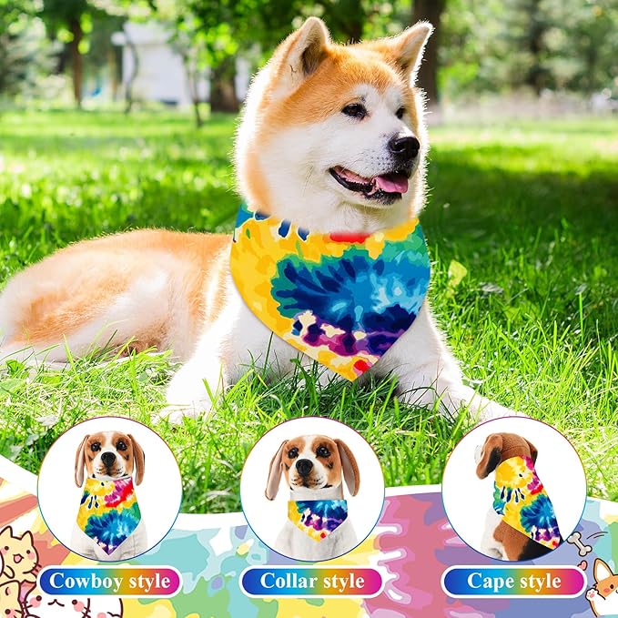 Sanwuta 72 Pcs Dog Bandana Bulk Washable Puppy Triangle Scarfs Cat Bandanas Adjustable Soft Cute Pet Triangle Bibs Accessories for Small Medium Dogs Cats Pets Costume(Tie-dye Pattern)