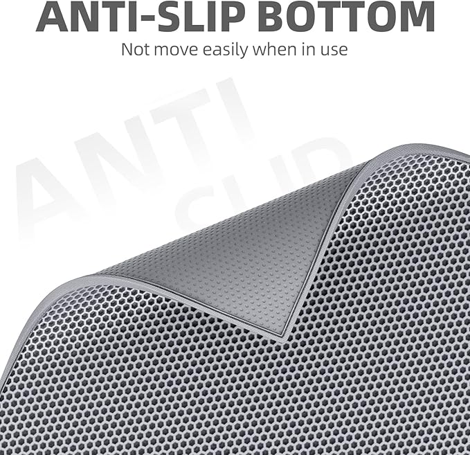 ESTHELLO Cat Litter Mat Large, Cat Litter Trapping Mat, Honeycomb Double Layer Design, Easy to Clean,Washable (30’’ x 24’’ Gray