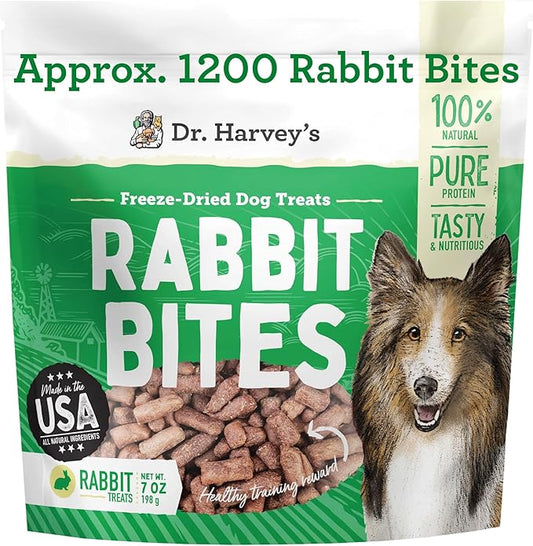 Dr. Harvey's Rabbit Bites Freeze-Dried Raw Dog Treats, Single Ingredient, All-Natural Rabbit Meat Protein for Dogs, Allergen-Free, 7 Ounces (1 Pack)