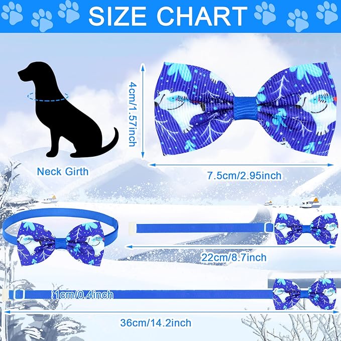 Eccliy 50 Pcs Winter Dog Collar with Bow Christmas Dog Ties Adjustable Cat Bow Ties Neckties Set Snowman Snowflake Bowties Pet Collar for Decoration Supplies