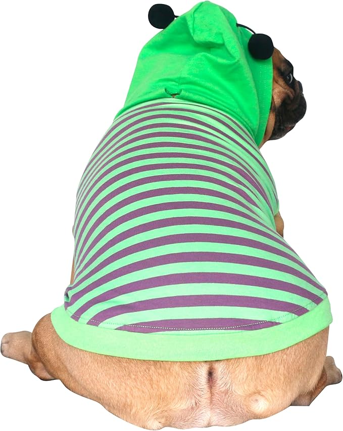 iChoue English Bulldog Bee Honeybee Bumblebee Caterpillar Insect Halloween Costumes Hoodies Sleeveless Clothes Outfits Cosplay Shirts for Dogs Pitbull American Bully - Green Purple, XXLarge
