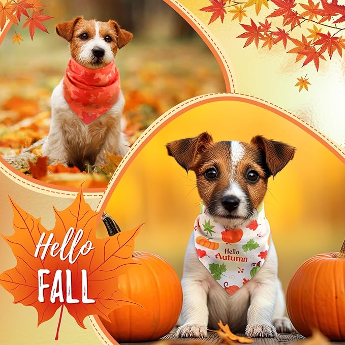 Weewooday 50 Pcs Thanksgiving Fall Dog Bandanas Bulk Pumpkin Maple Leaves Autumn Bandanas for Bibs Adjustable Scarf for Small Medium Large Pet Cat Costume(Leaves Pattern, 19.7 x 13.8 x 13.8 Inch)