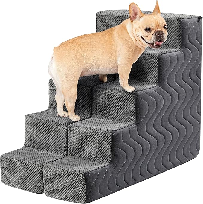 Dog Stairs for Bed, Dog Steps for High Bed, Pet Steps for Small Dogs and Cats, Non-Slip Balanced Pet Ramp Indoor (Grey, 22.5" H x 16" W x 30" L, 5)