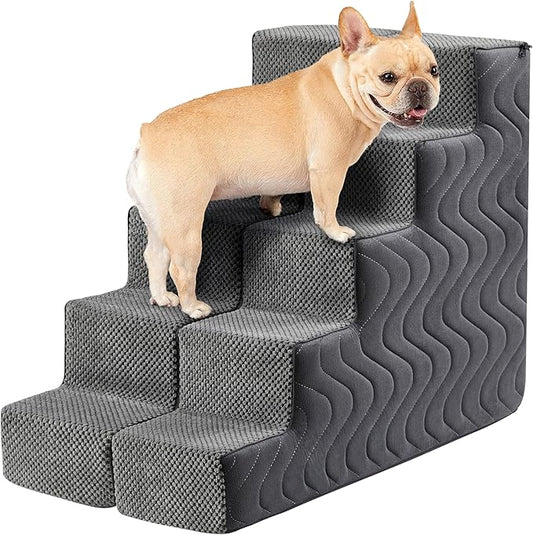 Dog Stairs for Bed, Dog Steps for High Bed, Pet Steps for Small Dogs and Cats, Non-Slip Balanced Pet Ramp Indoor (Grey, 22.5" H x 16" W x 30" L, 5)