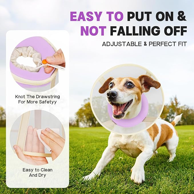 Soft Dog Cone Collar to Stop Licking-Adjustable Comfortable Mesh Recovery Collar After Surgery for Small Miniature Dogs, Alternative to Plastic Elizabethan Collar for Neuter Incision Care (Purple,M)