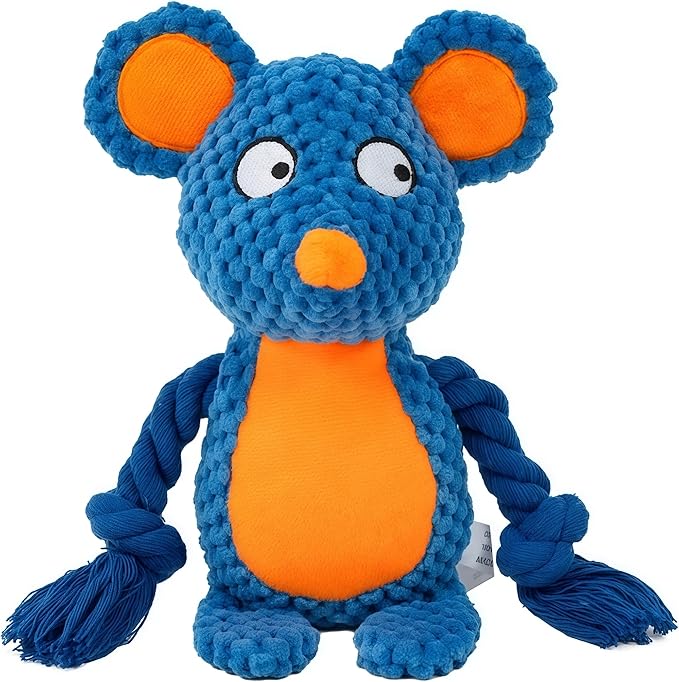 Plush Mouse Dog Toy – Durable Squeaky Toy with Rope Arms for Chewing & Tug of War | Soft Textured Stuffed Animal Toy for Small & Medium Dogs | Interactive & Cute Pet Gift