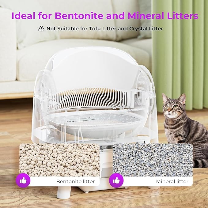 Self-Cleaning Cat Litter Box for Multiple Cats - Automatic, Open Top, White with Liners and Mat Included