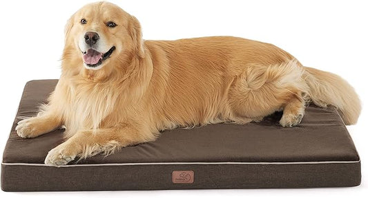 Bedsure Memory Foam Dog Crate Bed for Extra Large Dogs - XL Orthopedic Pet Beds with Removable Washable Cover and Nonskid Bottom - Plush Flannel Fleece Top Pet Mat, Brown