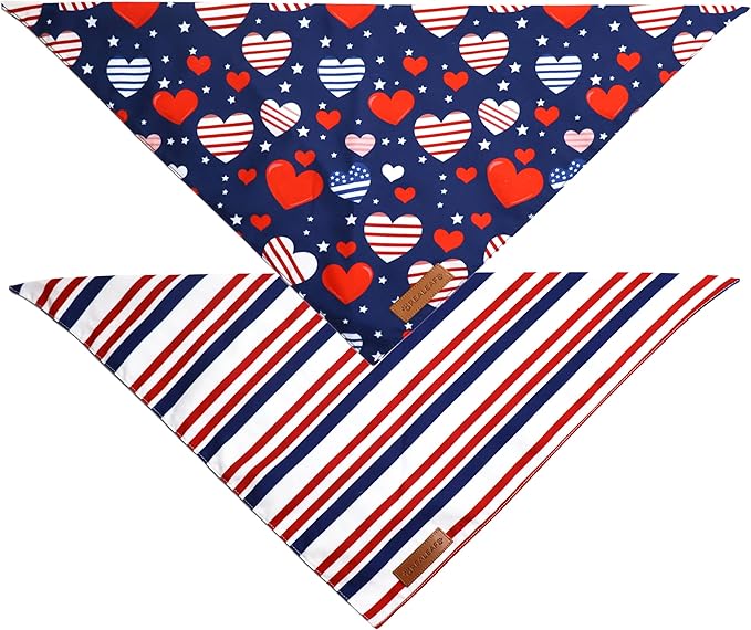 Realeaf 4th of July Dog Bandanas 2 Pack, Reversible American Flag Pet Scarf for Boy and Girl, Premium Durable Fabric, Patriotic Bandana for Medium and Large Dogs (Large)