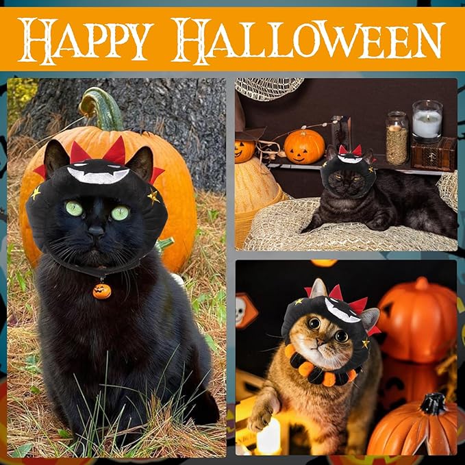 ABTOLS Halloween Dog Cat Bat Shape Hat, Adjustable Soft Small Pet Black Bat Cap Headwear for Puppy Dogs Kittens Halloween Festival Cosplay Costume Accessory Headgear