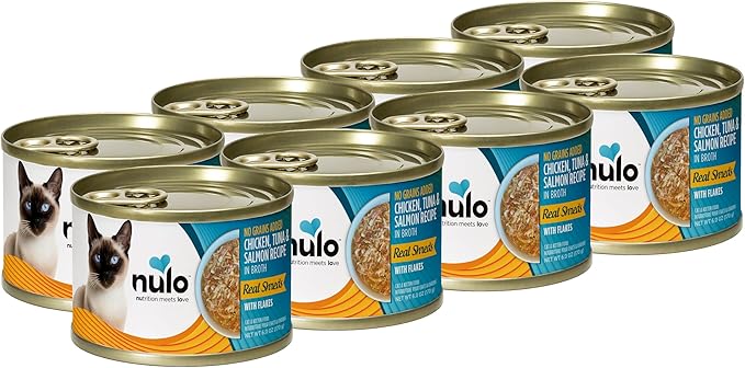 Nulo Grain-Free Real Shreds with Flakes Wet Canned Cat & Kitten Food, Chicken, Tuna, and Salmon in Broth, 6.0 Ounce, 8 Cans