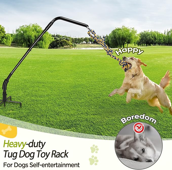 Tether Outdoor Dog Rope Toy with Strengthen Spring Pole, 3 Kinds Dog Tug of War Toys for Self Play and Interactive in Park, Yard, Lawn Rope, Suitable for Large Medium Small Dogs (Black)