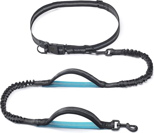 iYoShop Retractable Hands Free Dog Leash - Dual Handle Bungee Waist Leash for Small, Medium and Large Dogs (Medium/Large, 25-150 lbs, Black)