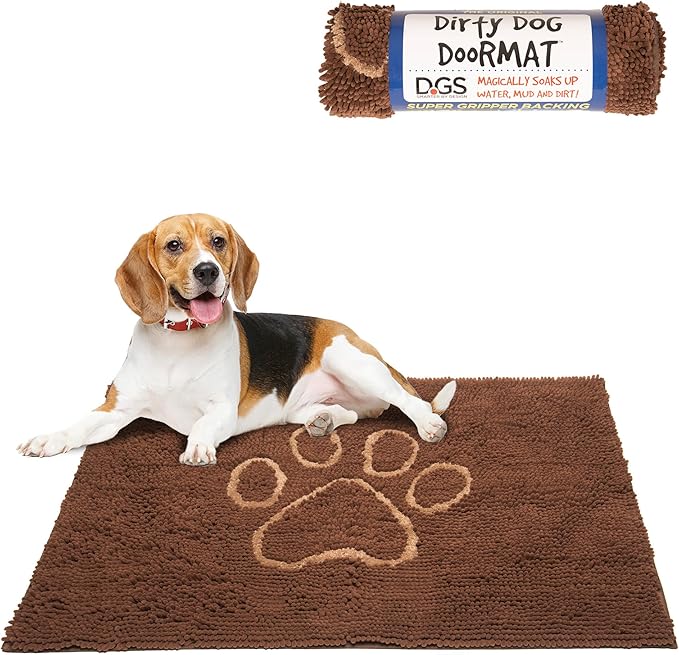 Dog Gone Smart Dirty Dog Doormat - Fast Drying Rug with Super Gripper Backing for Clean Floors - Super Absorbent and Machine Washable Mat for Muddy Paws - Mocha