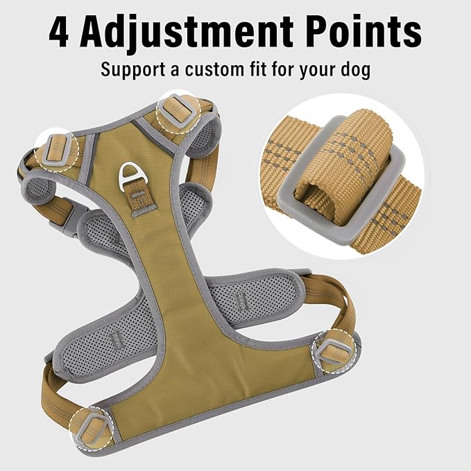 Plutus Pet No Pull Dog Harness, Release at Neck, Reflective Adjustable Dog Vest Harness, Easy Control Handle for Walking, for Small Medium Large Dogs, Khaki, S