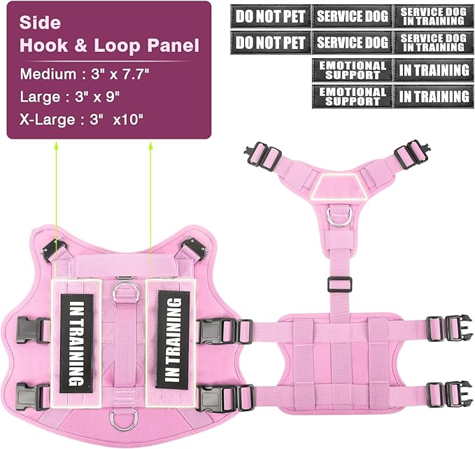 WINSEE Tactical Dog Harness with Dog Leash, Service Working MOLLE Vest with 10 Pet Patches for Dog, No Pull Military Harness and Backpack for Training Hunting Walking