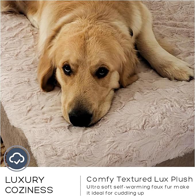 Jumbo Orthopedic Dog Bed for Large Dogs - 7-inch Thick Memory Foam Dog Bed with Pillow Removable Cover Machine Washable (Off-White | Textured Plush), 50''L x 34''W x 10''Th I Extra Large