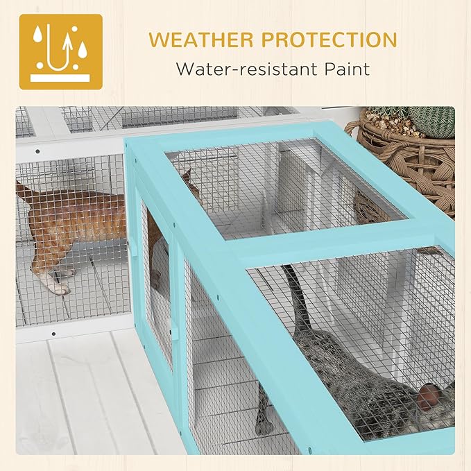 PawHut Cat Tunnel - Outdoor Wooden Tube with Combinable Design, 8 Doors, 98" Cat Toys for Kitty, Puppy, Pet, House, Window, Cage, White