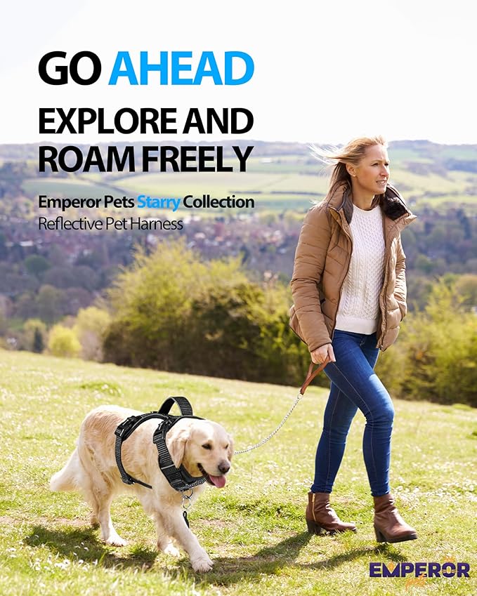 Emperor Pets Reflective Dog Harness Medium Sized Dog - No Pull Dog Harness with 2 Leash Clips, Premium Oxford Soft Padded Puppy Harness, No Choke Design Dog Vest for Large Dogs (M, Black)