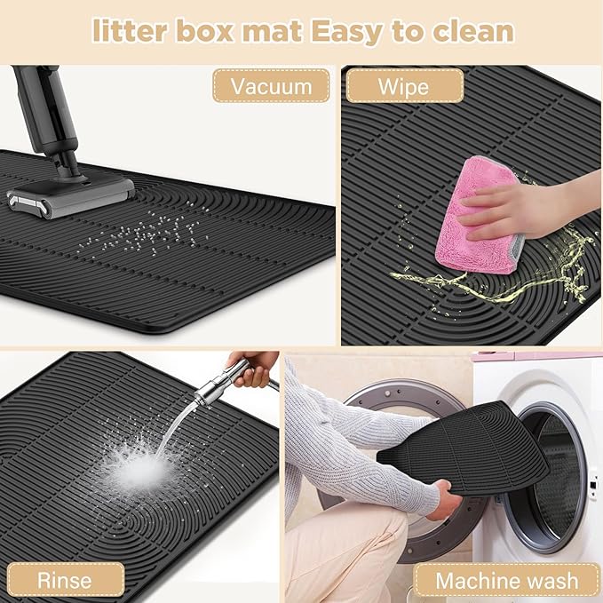 AMOK Cat Litter Mat, Extra Large Silicone Litter Box Mat 40" x 28", Waterproof Litter Trapping Mat for Cats, Durable and Easy to Clean, Black