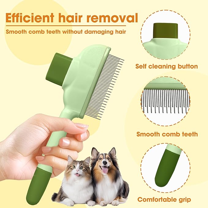 Cat Hair Brush & Dog Brush, Deshedding Brush for Long or Short Haired Pets, Removes Loose Fur, Durable Stainless Steel & ABS Design (green 2pcs)