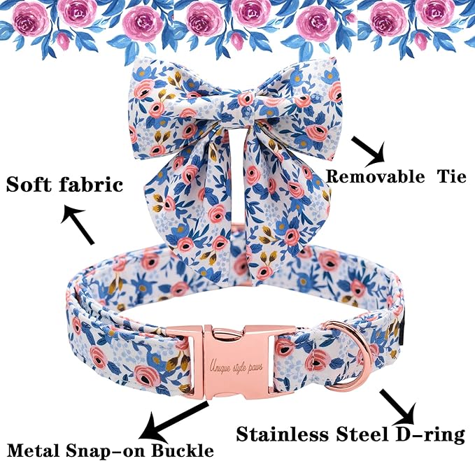 Unique style paws Dog Collar with Tie Adjustable Blue Bowtie Puppy Collars for Small Medium Large Dogs and Cats-XS