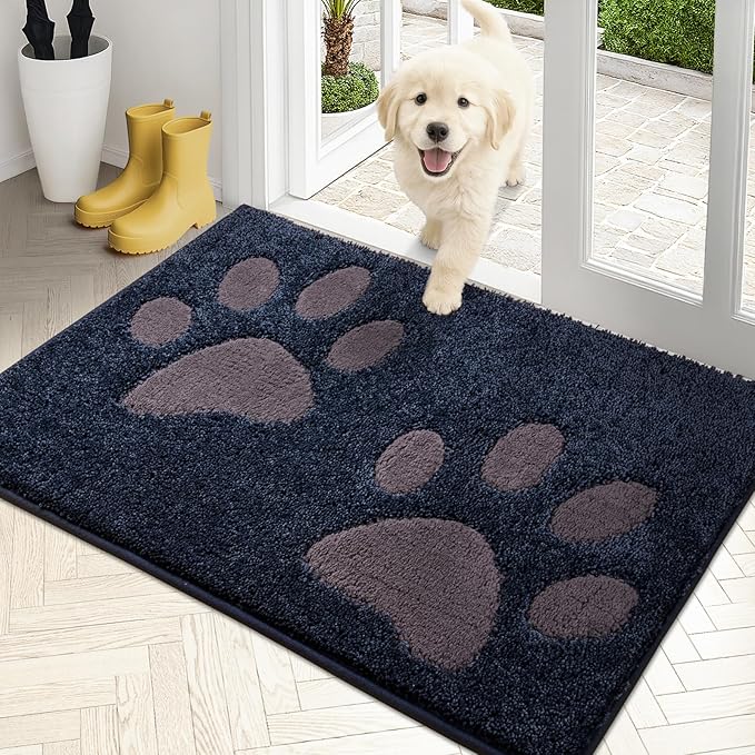 PURRUGS Dirt Trapping Door Mat 24" x 35.5", Non-Skid/Slip Machine Washable Microfiber Entryway Rug, Dog Doormat, Super Absorbent Welcome Mat for Muddy Wet Shoes and Paws, Navy Blue
